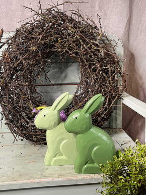 Bemalter Holzhase Rabbit Osterhase Hase Landhausstil geschnitzt hellgrün M