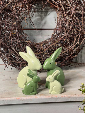 Bemalter Holzhase Rabbit Osterhase Hase Landhausstil geschnitzt hellgrün M