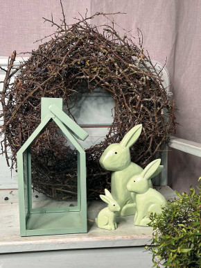 Bemalter Holzhase Rabbit Osterhase Hase Landhausstil geschnitzt hellgrün S