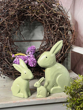 Bemalter Holzhase Rabbit Osterhase Hase Landhausstil geschnitzt hellgrün L