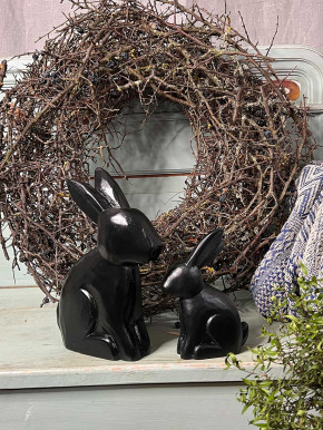 Bemalter Holzhase Rabbit Osterhase Hase Landhausstil geschnitzt schwarz L
