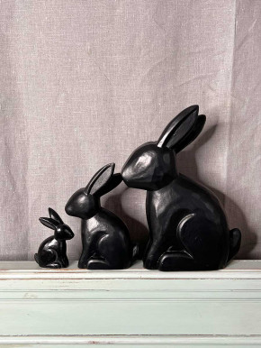 Bemalter Holzhase Rabbit Osterhase Hase Landhausstil geschnitzt schwarz M