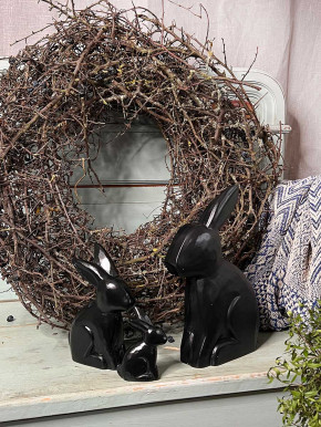 Bemalter Holzhase Rabbit Osterhase Hase Landhausstil geschnitzt schwarz M