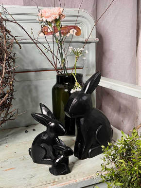 Bemalter Holzhase Rabbit Osterhase Hase Landhausstil geschnitzt schwarz M