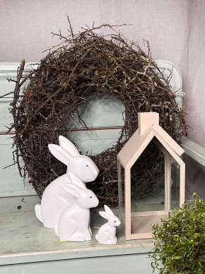 Bemalter Holzhase Rabbit Osterhase Hase Landhausstil geschnitzt weiß M