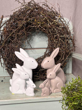 Bemalter Holzhase Rabbit Osterhase Hase Landhausstil geschnitzt weiß M
