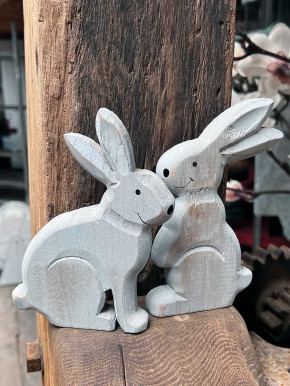 Shabby Holzhase Osterhase Hase Landhausstil geschnitzt sitzend hellblau H15