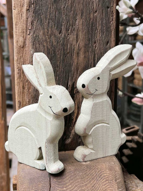 Shabby Holzhase Osterhase Hase Landhausstil geschnitzt stehend hellgelb H16