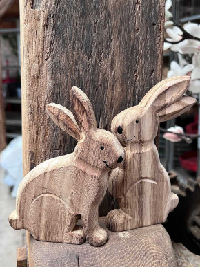 Shabby Holzhase Osterhase Hase Landhausstil geschnitzt sitzend natur H15