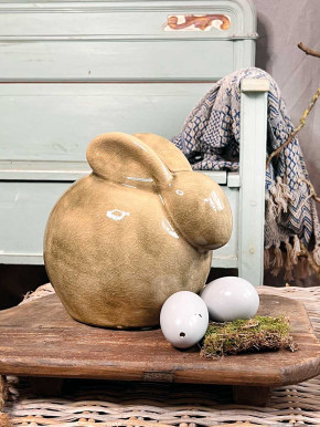 Keramik Hase Levi geduckt grün krakelee L H24