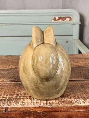 Keramik Hase Levi geduckt grün krakelee L H24