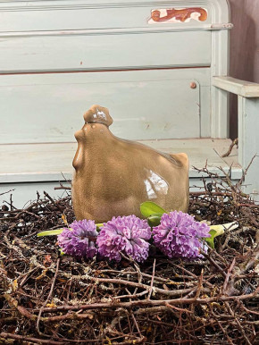 Keramikhuhn Levi grün krakelee L H20