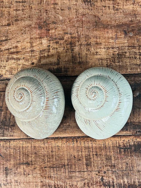 Keramik Muschel Merle creme salbei