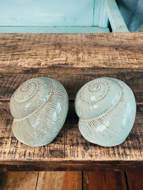 Keramik Muschel Merle creme salbei L