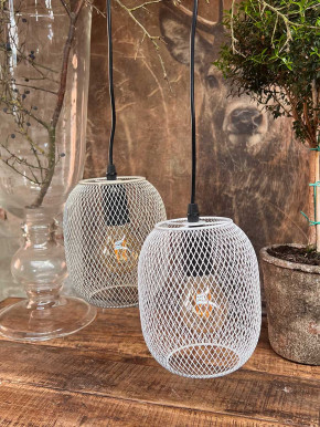LED Hängelampe Grid Metallgeflecht bauchig weiß H18 batteriebetrieben