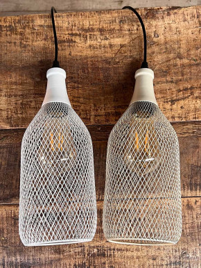 LED Hängelampe Grid Metallgeflecht schlank sand H31 batteriebetrieben