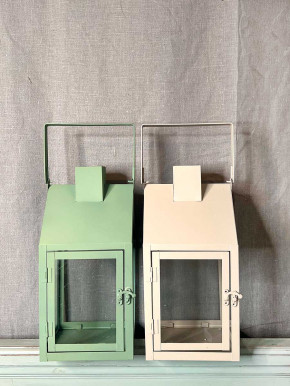 Landhaus Metall Laterne grün Tragebügel M H34