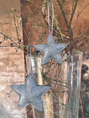 Lederstern dunkelgrau Stern wattiert zum Aufhängen S