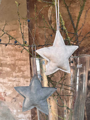 Lederstern hellgrau Stern wattiert zum Aufhängen S