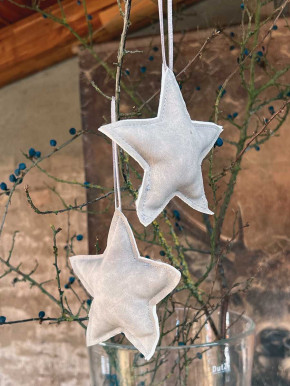 Lederstern hellgrau Stern wattiert zum Aufhängen M