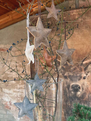 Lederstern hellgrau Stern wattiert zum Aufhängen S