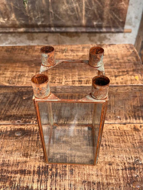 Metall 4er Kerzenhalter Laterne Curie antikbraun H21