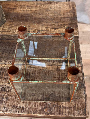 Metall 4er Kerzenhalter Laterne Curie antikbraun quadratisch H16