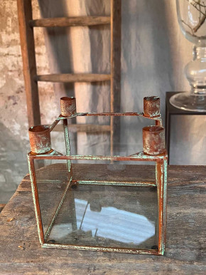 Metall 4er Kerzenhalter Laterne Curie antikbraun quadratisch H16