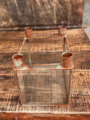 Metall 4er Kerzenhalter Laterne Curie antikbraun rechteckig H16