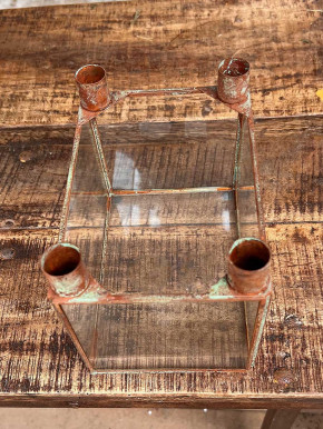 Metall 4er Kerzenhalter Laterne Curie antikbraun rechteckig H16