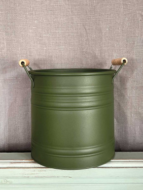 Metalleimer Zenon grün mit Holzgriffen M H19