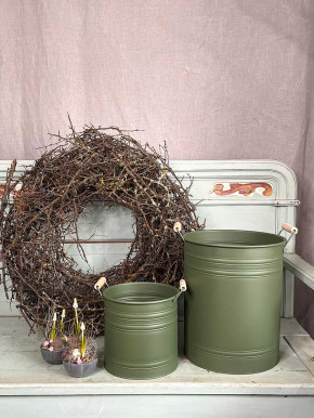 Metalleimer Zenon grün mit Holzgriffen S H15.5