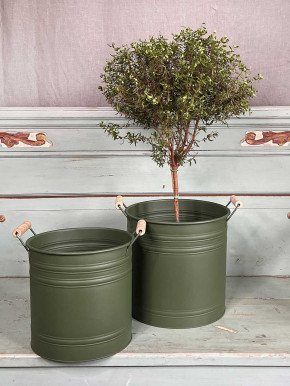 Metalleimer Zenon grün mit Holzgriffen XXXL H40