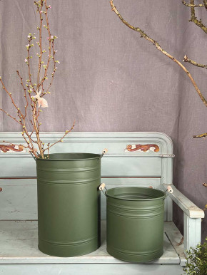 Metalleimer Zenon grün mit Holzgriffen L H22