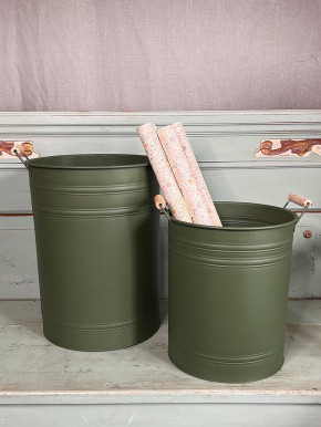 Metalleimer Zenon grün mit Holzgriffen XXXL H40