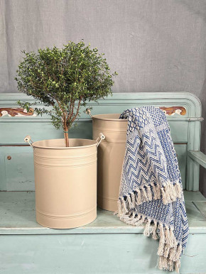 Metalleimer Zenon sand mit Holzgriffen XXXL H40