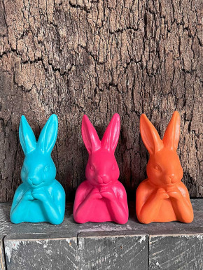 Aufgestützter kleiner Hasenkopf türkis Polyresin H12