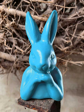 Aufgestützter kleiner Hasenkopf türkis Polyresin H12