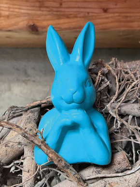Aufgestützter kleiner Hasenkopf türkis Polyresin H12
