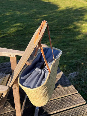 Palmblatttasche XL konisch natur lange Schulterriemen graues Futter Palmblatttasche XL konisch natur lange Schulterriemen graues Futter