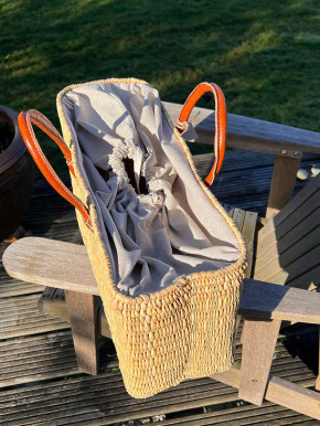 Schmale Korbtasche Shopper natur kurze Lederhenkel helles Futter H31 Schmale Korbtasche Shopper natur kurze Lederhenkel helles Futter H31