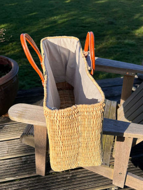 Schmale Korbtasche Shopper natur kurze Lederhenkel helles Futter H31 Schmale Korbtasche Shopper natur kurze Lederhenkel helles Futter H31