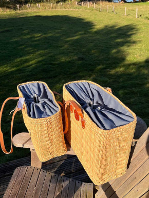 Schmale Korbtasche Shopper natur lange Schulterriemen graues Futter M Schmale Korbtasche Shopper natur lange Schulterriemen graues Futter M