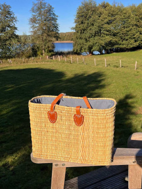 Schmale Korbtasche Shopper natur lange Schulterriemen graues Futter M Schmale Korbtasche Shopper natur lange Schulterriemen graues Futter M