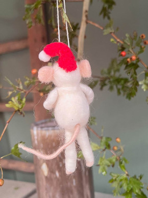 Filzanhänger weiße Maus mit rotem Herz