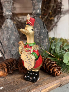 Weihnachtsente in Uniform mit Gitarre aus Polyresin H14