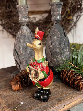 Weihnachtsente in Uniform mit Harfe aus Polyresin H14