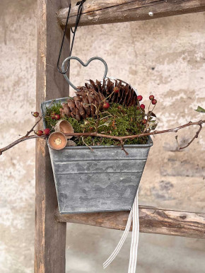 Zink Pott Blumentopf eckig Herzaufhänger