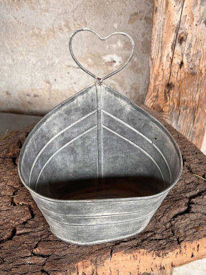 Zink Pott Blumentopf oval Herzaufhänger