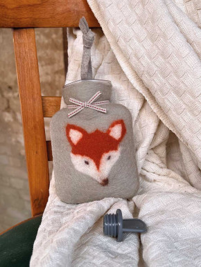 Dorothee Lehnen Miniwärmflasche Fuchs powdered jade Hülle Merinowolle gefilzt 0,2l